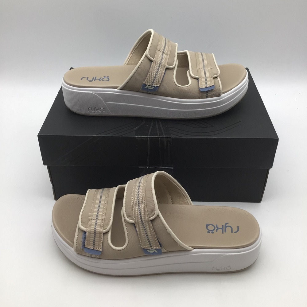 Ryka Viv Slide Safari Taupe Platform Sandals Womens Size 9 W Wide J8008F1251 NEW